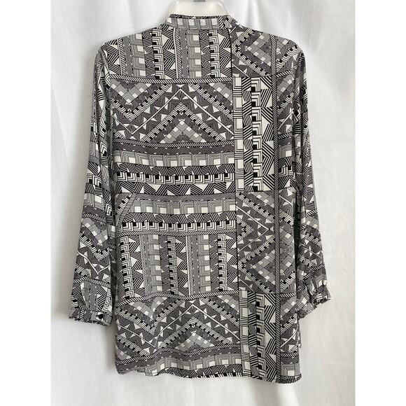 Spense Black & White Geometric Button Front Long Sleeve Blouse Tunic Medium - Picture 4 of 7